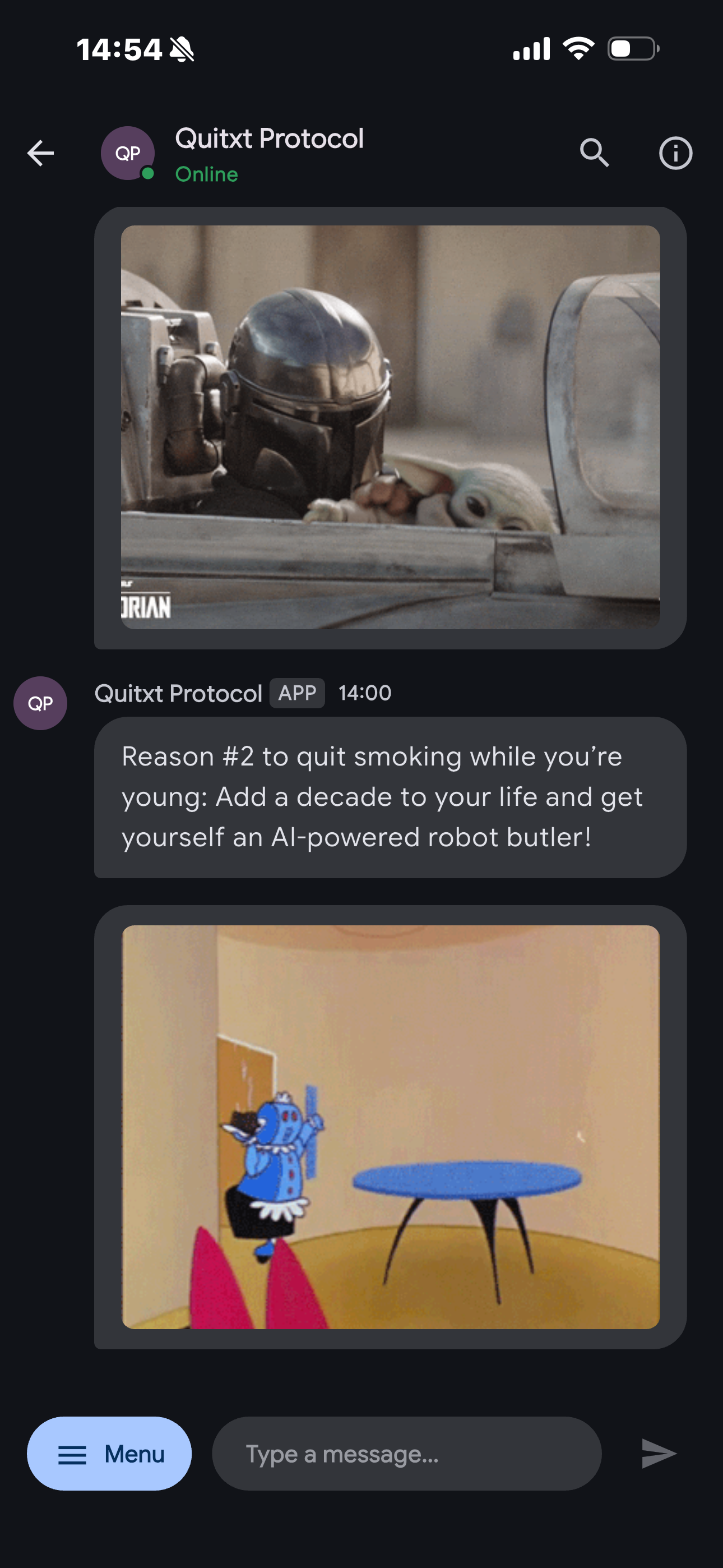 ezmapp conversation screen showing protocol messages and media