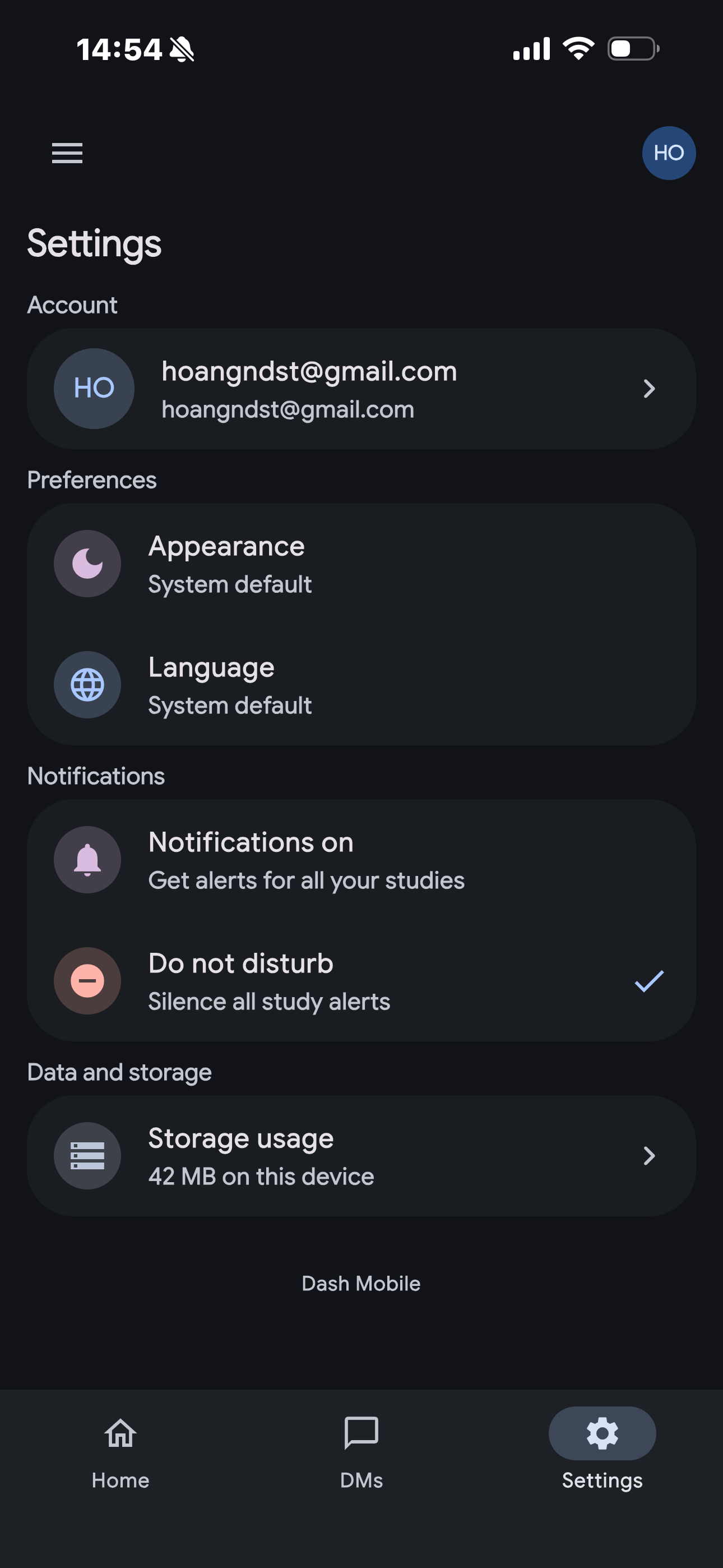 ezmapp settings screen showing account, preferences, notifications, and storage